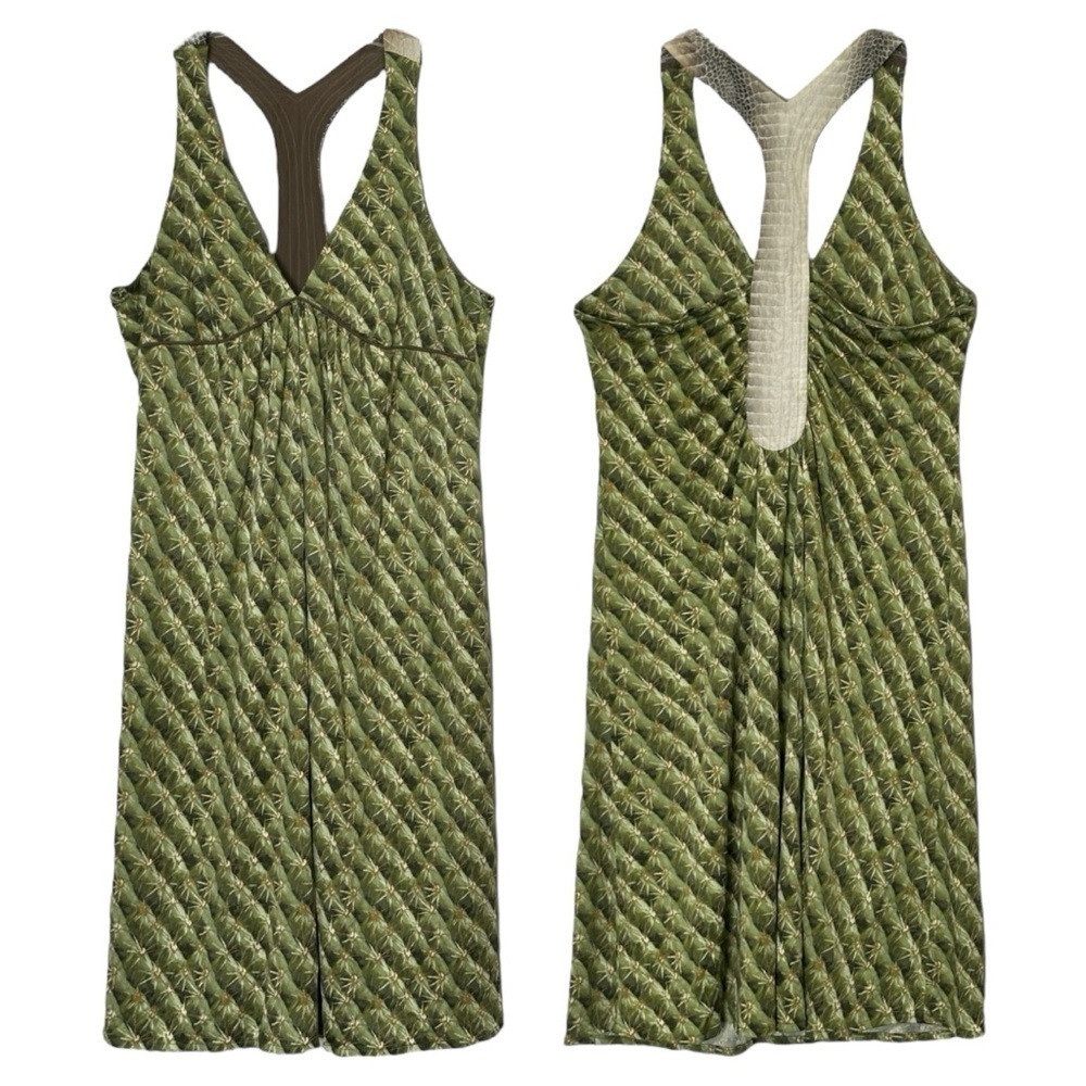 Scharke Mini Dress Size M Green Silk Racerback Abstract Animal Print Sundress